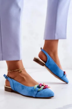 Zamszowe Baleriny Z Łańcuchem Lewski Shoes 3125 Niebieskie