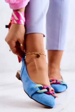 Zamszowe Baleriny Z Łańcuchem Lewski Shoes 3125 Niebieskie
