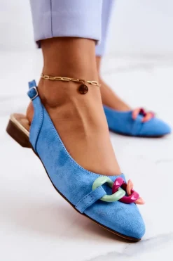 Zamszowe Baleriny Z Łańcuchem Lewski Shoes 3125 Niebieskie