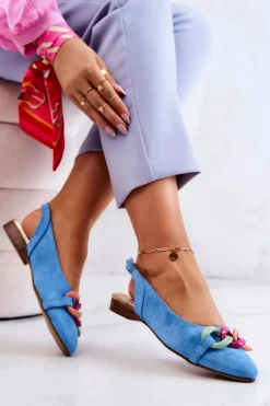 Zamszowe Baleriny Z Łańcuchem Lewski Shoes 3125 Niebieskie