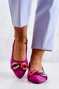 Zamszowe Baleriny Z Łańcuchem Lewski Shoes 3125 Fuksja