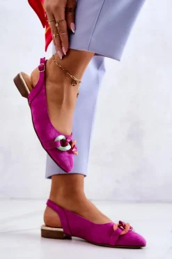 Zamszowe Baleriny Z Łańcuchem Lewski Shoes 3125 Fuksja