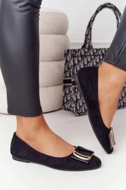 Zamszowe Baleriny Z Klamrą Sergio Leone BL623 Czarne