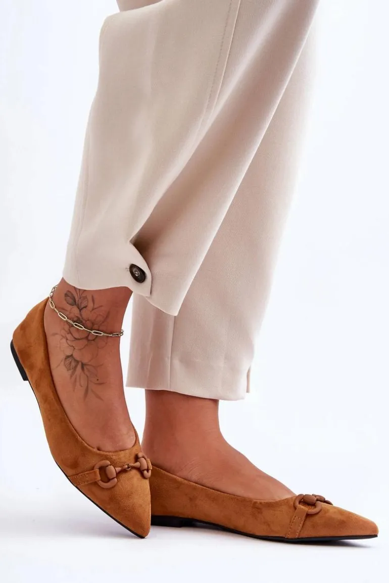 Zamszowe Baleriny Z Ozdobą Brązowe Noldaia