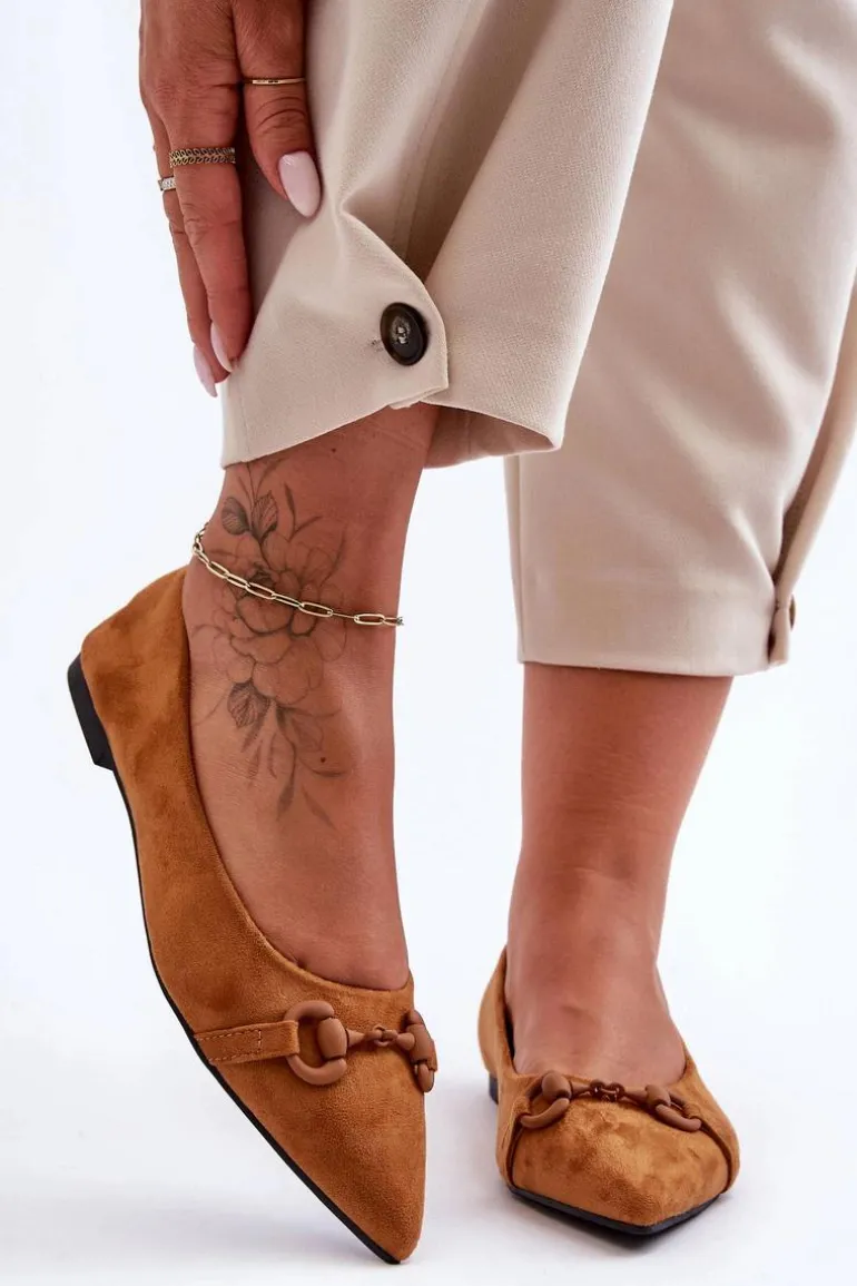 Zamszowe Baleriny Z Ozdobą Brązowe Noldaia