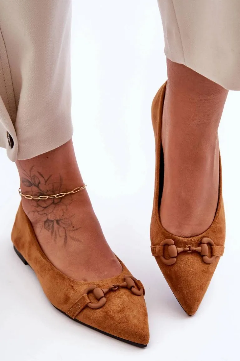 Zamszowe Baleriny Z Ozdobą Brązowe Noldaia