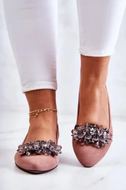 Zamszowe Baleriny Z Ozdobą Różowe Loretty