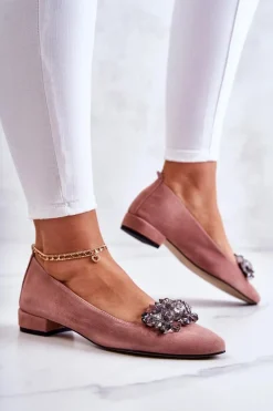 Zamszowe Baleriny Z Ozdobą Różowe Loretty
