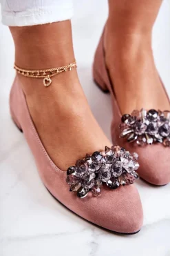 Zamszowe Baleriny Z Ozdobą Różowe Loretty