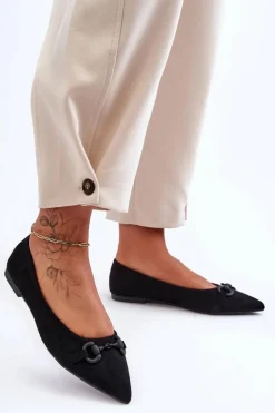 Zamszowe Baleriny Z Ozdobą Czarne Noldaia