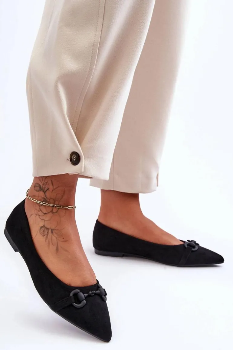 Zamszowe Baleriny Z Ozdobą Czarne Noldaia