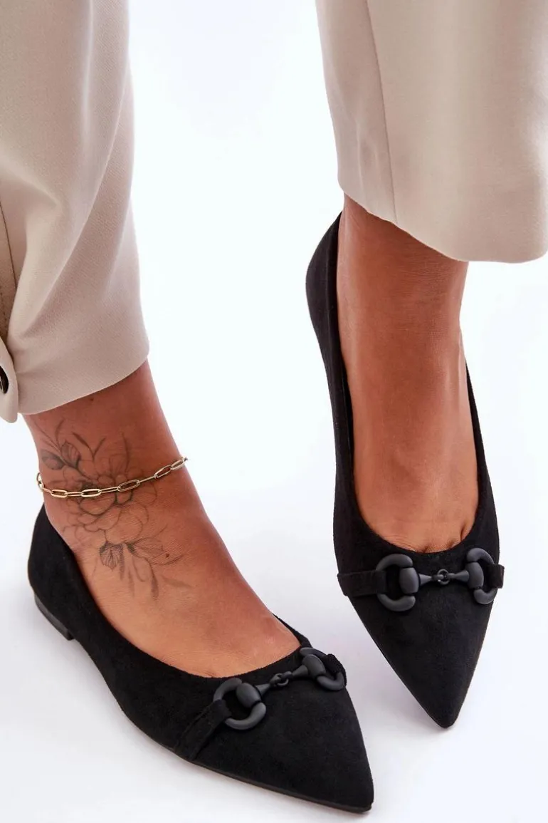 Zamszowe Baleriny Z Ozdobą Czarne Noldaia