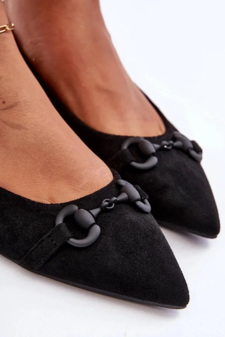 Zamszowe Baleriny Z Ozdobą Czarne Noldaia