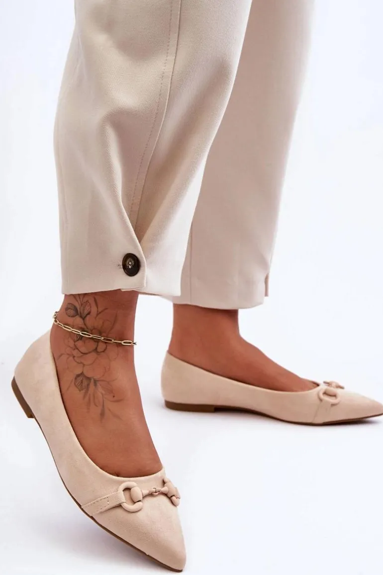 Zamszowe Baleriny Z Ozdobą Beżowe Noldaia