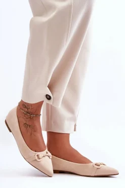 Zamszowe Baleriny Z Ozdobą Beżowe Noldaia