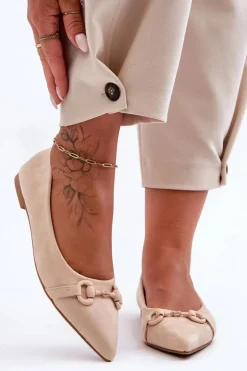 Zamszowe Baleriny Z Ozdobą Beżowe Noldaia