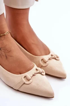 Zamszowe Baleriny Z Ozdobą Beżowe Noldaia