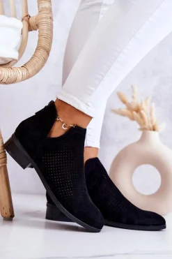 Zamszowe Botki Ażurowe Czarne Shirley