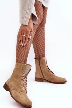 Zamszowe Botki Damskie Beżowe Nicole 2848