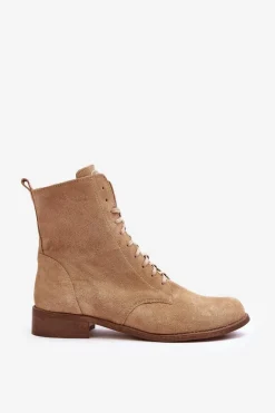Zamszowe Botki Damskie Beżowe Nicole 2848