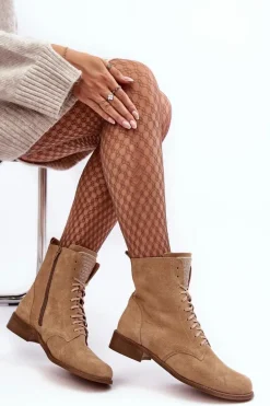 Zamszowe Botki Damskie Beżowe Nicole 2848