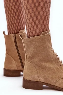 Zamszowe Botki Damskie Beżowe Nicole 2848