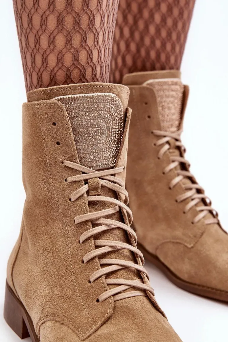 Zamszowe Botki Damskie Beżowe Nicole 2848