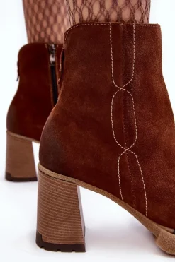 Zamszowe Botki Damskie Na Słupku Brązowe Lemar Remilda