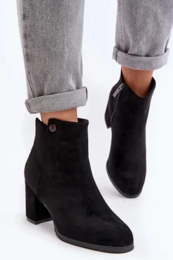 Zamszowe Botki Damskie Na Słupku Czarne Selela