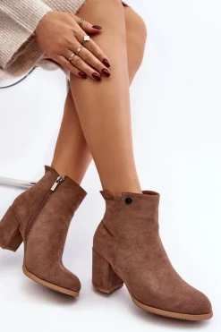 Zamszowe Botki Damskie Na Słupku Brązowe Selela