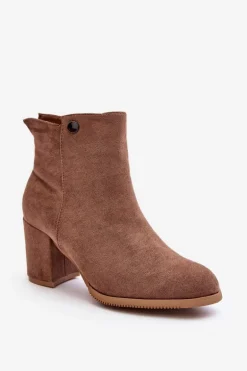 Zamszowe Botki Damskie Na Słupku Brązowe Selela