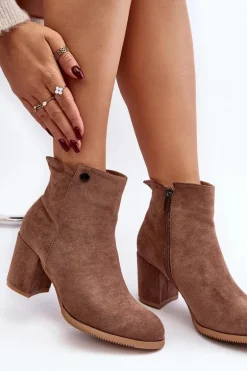 Zamszowe Botki Damskie Na Słupku Brązowe Selela