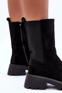 Zamszowe Botki Damskie Na Płaskim Obcasie Czarne Altandros