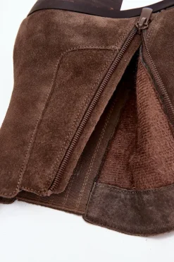 Zamszowe Botki Damskie Na Słupku Ocieplane Khaki Arelia