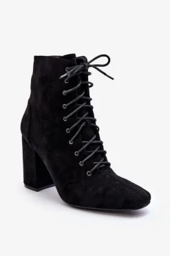 Zamszowe Botki Damskie Na Słupku Czarne Saolio