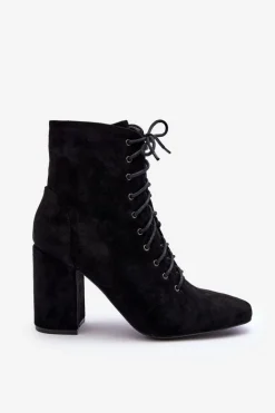 Zamszowe Botki Damskie Na Słupku Czarne Saolio