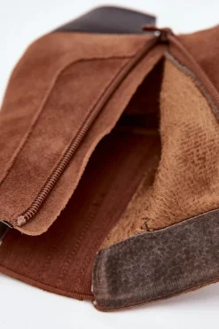 Zamszowe Botki Damskie Na Słupku Ocieplane Camel Arelia