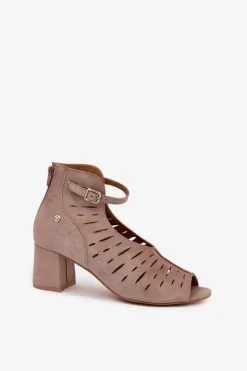 Zamszowe Botki Damskie Na Słupku Maciejka 06893-10 Ciemnobeżowe