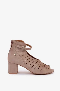 Zamszowe Botki Damskie Na Słupku Maciejka 06893-10 Ciemnobeżowe