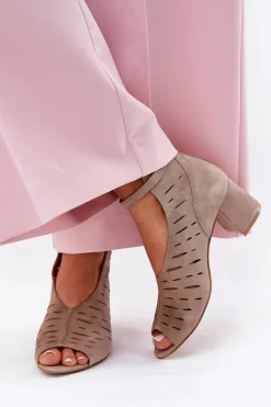 Zamszowe Botki Damskie Na Słupku Maciejka 06893-10 Ciemnobeżowe