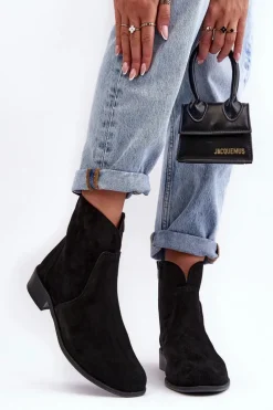 Zamszowe Botki Damskie Na Suwak Czarne Nicole 2829