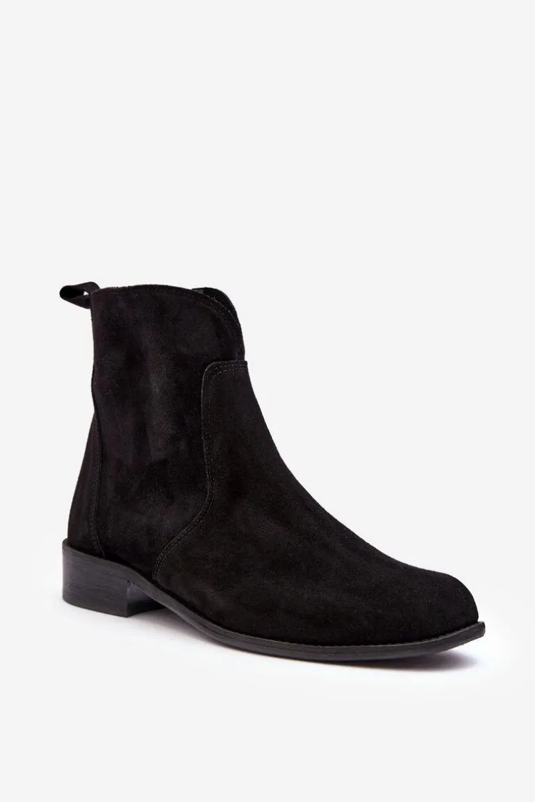 Zamszowe Botki Damskie Na Suwak Czarne Nicole 2829