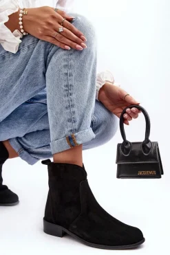 Zamszowe Botki Damskie Na Suwak Czarne Nicole 2829