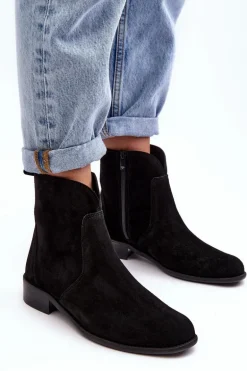 Zamszowe Botki Damskie Na Suwak Czarne Nicole 2829