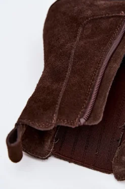 Zamszowe Botki Damskie Na Słupku Ocieplane Brązowe Arelia