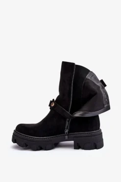 Zamszowe Botki Damskie Z Łańcuchem Czarne Nemette