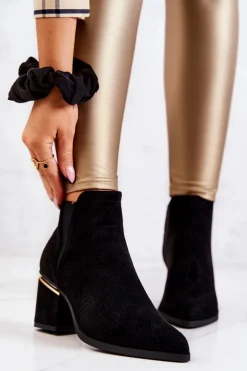 Zamszowe Botki Kowbojki Ażurowe Czarne Helloni