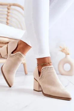 Zamszowe Botki Kowbojki Ażurowe Beżowe Valerie