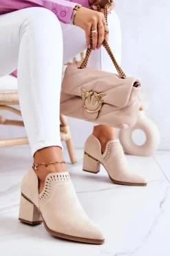 Zamszowe Botki Kowbojki Ażurowe Beżowe Valerie