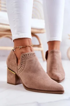 Zamszowe Botki Kowbojki Ażurowe Ciemnobeżowe Valerie